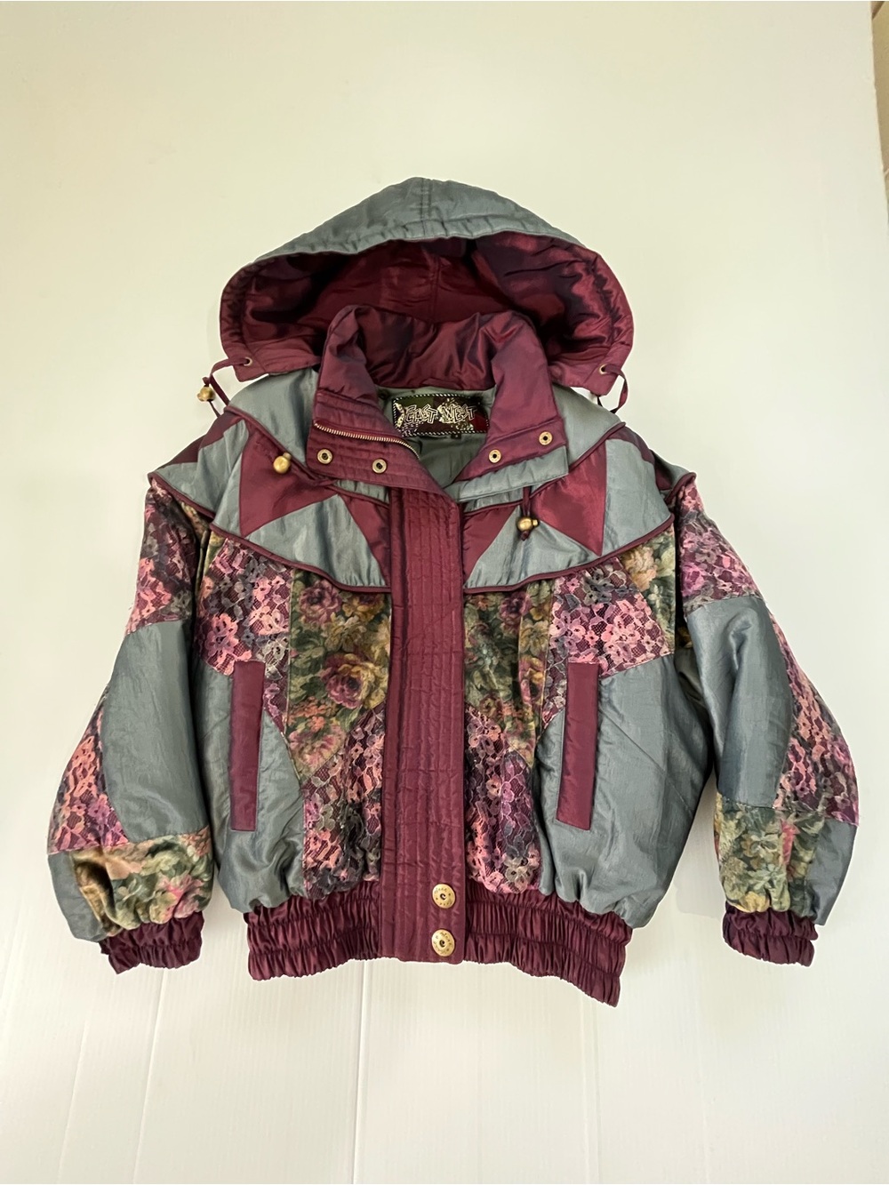 Vintage East West Patchwork Full Zip Hooded Floral and Lace SkiJacket Size Small - Picture 5 of 13